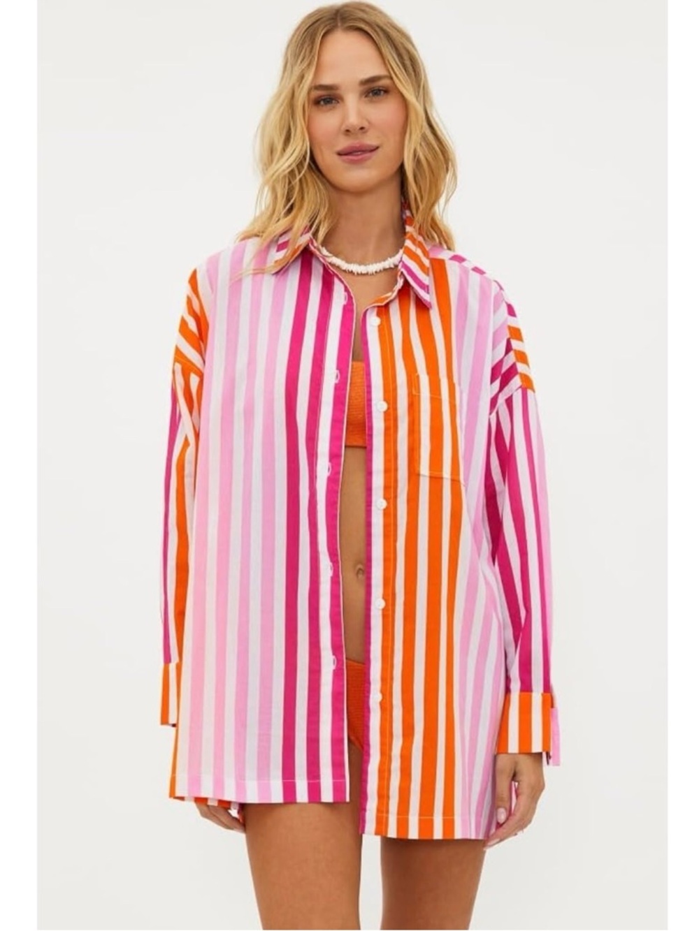 Beach Riot Alexa Sunset Stripe Cover Up Tunic Orange Pink Petite Large